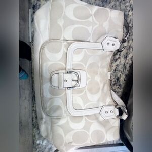 Coach Cream Shoulder Bag with Signature Monogram